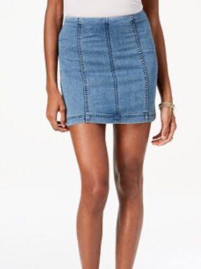 Free People Washed Blue Denim Paneled Mini Skirt